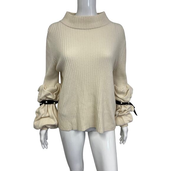 PHILOSOPHY Di Lorenzo Serafini Cream Wool Knit Pearl Ribbon Sweater US 12 - Picture 1 of 5